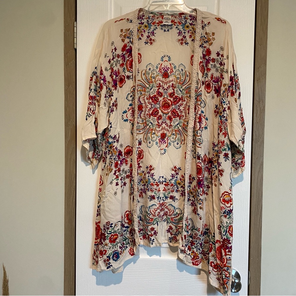 Duster Kimono Bohemian Festival Floral Whimsical Resort Beachy Flowy Layering ML